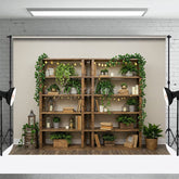 Aperturee - Aperturee Boho Green Plants Shelves Indoor Spring Backdrop